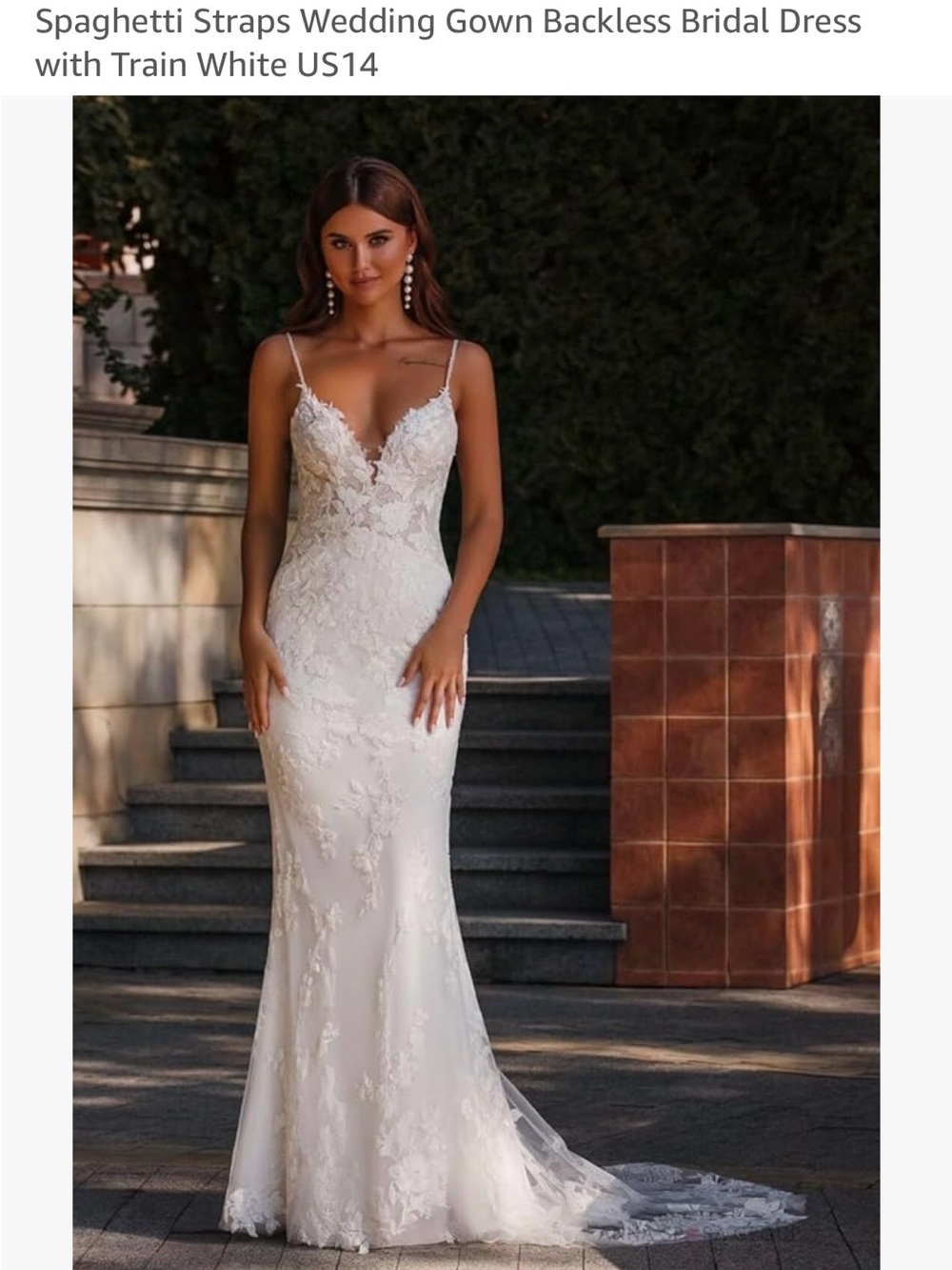 Wedding Dress-Spaghetti Strap Lace Bridal Gown in White. Never Worn